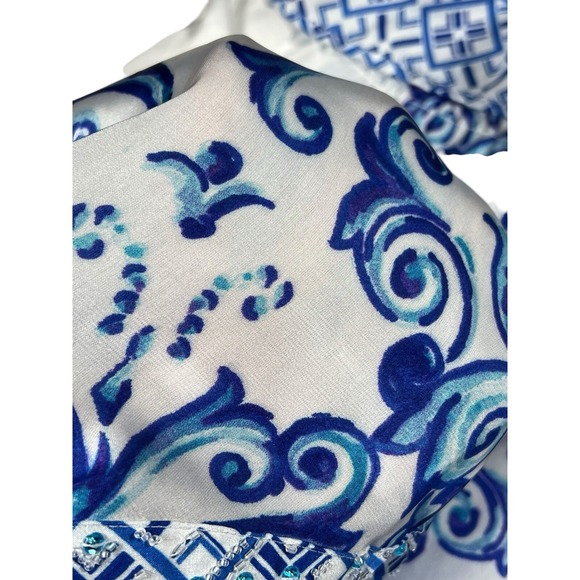 Chico's Womens Embellished V Neck Blue Peplum Blouse Top 2 US L Coastal Florida - Picture 10 of 14